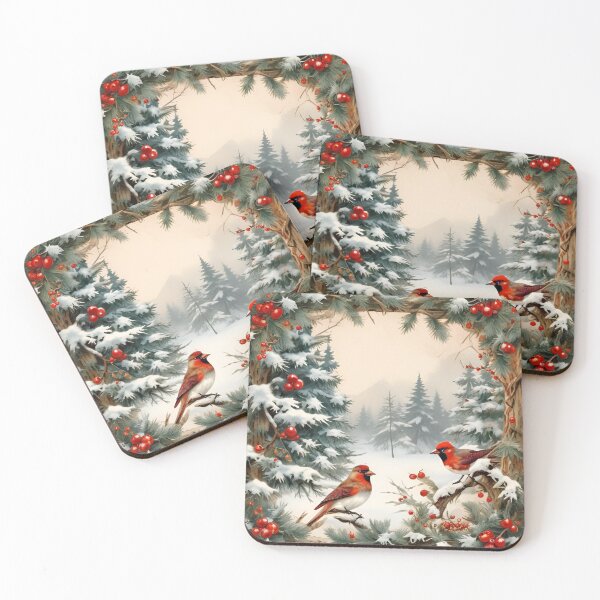 Item preview, Vintage Red Bird Snow Winter Forest  designed and sold by DrewRomeoCo.