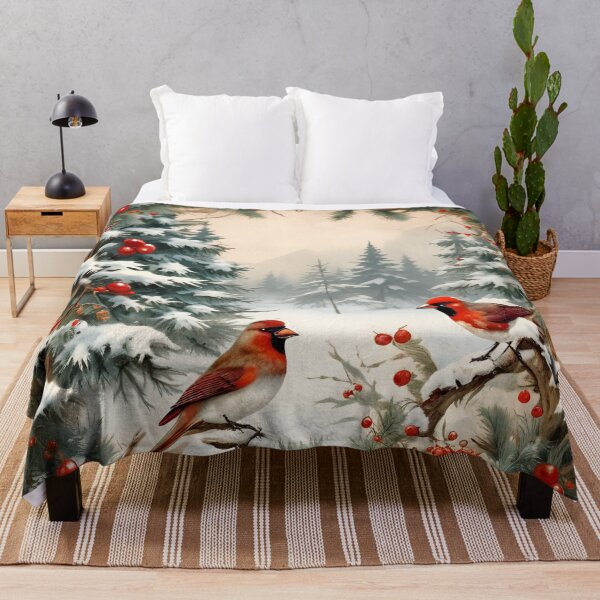 Item preview, Vintage Red Bird Snow Winter Forest designed and sold by DrewRomeoCo.