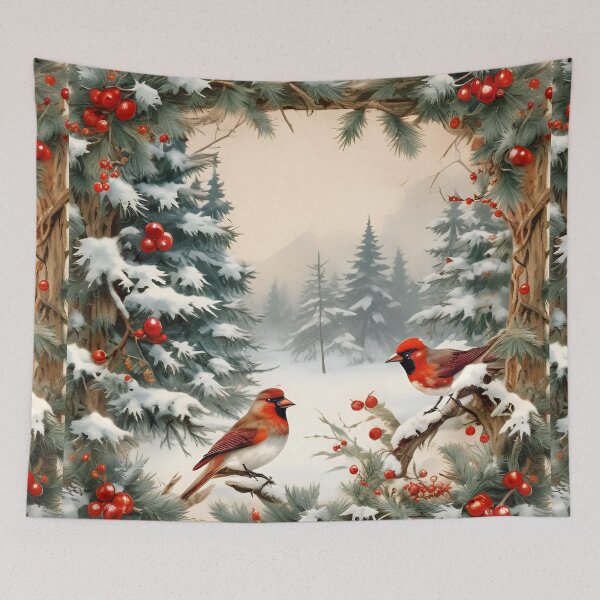 Item preview, Vintage Red Bird Snow Winter Forest  designed and sold by DrewRomeoCo.