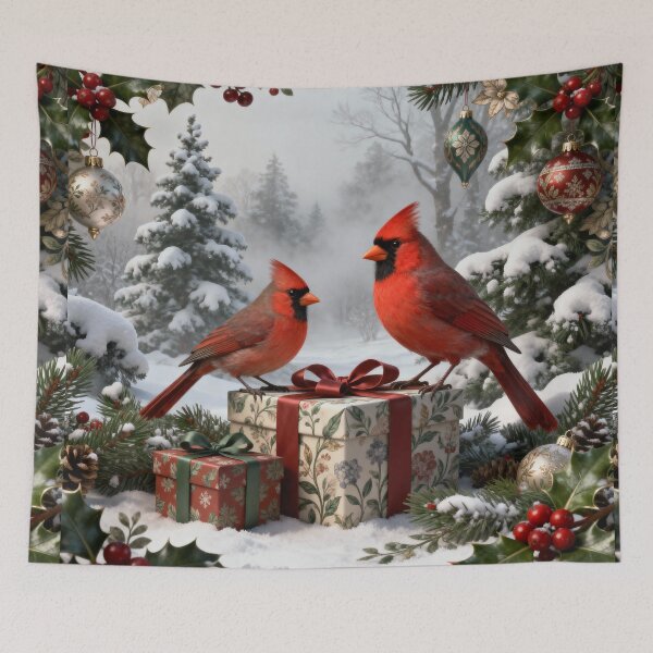 Item preview, Red Cardinal Christmas Winter Snowy Pines designed and sold by DrewRomeoCo.