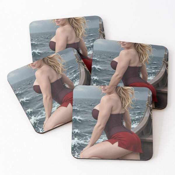 Item preview, Blonde woman in red corset on ship deck designed and sold by CathryneDelamort.