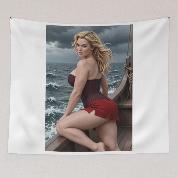 Item preview, Blonde woman in red corset on ship deck designed and sold by CathryneDelamort.