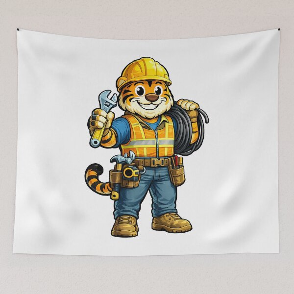 Item preview, Construction Worker Tiger Cartoon – Builder Mascot Illustration designed and sold by jusmich.