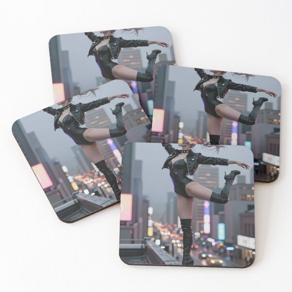 Item preview, Woman in leather boots finds balance rooftop city designed and sold by CathryneDelamort.