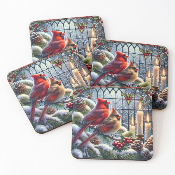 Item preview, Red Cardinal, Cardinal Birds, Stained Glass Window With Candles designed and sold by DrewRomeoCo.