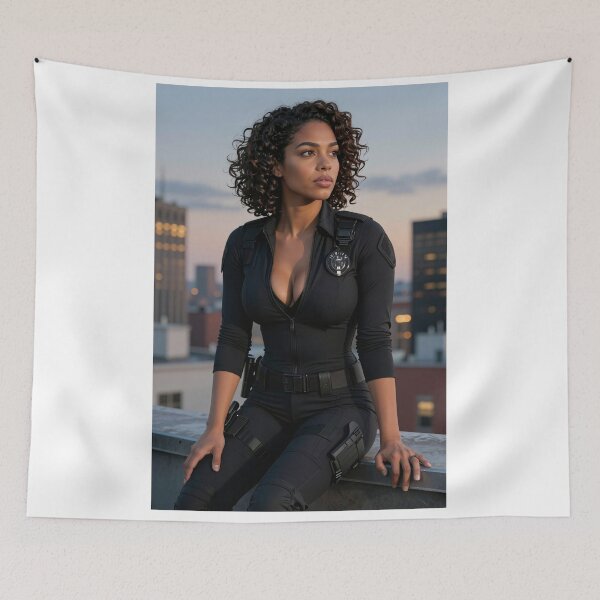 Item preview, Sarah agent in black suit rooftop balance designed and sold by CathryneDelamort.
