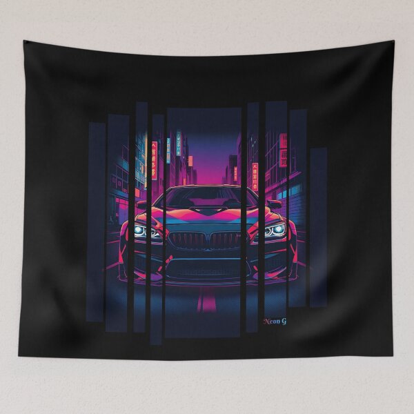 Item preview, B.W M6 sideways cyberpunk neon city, high contrast colors, cinematic lighting, bold vector illustration 10 designed and sold by Neon G.