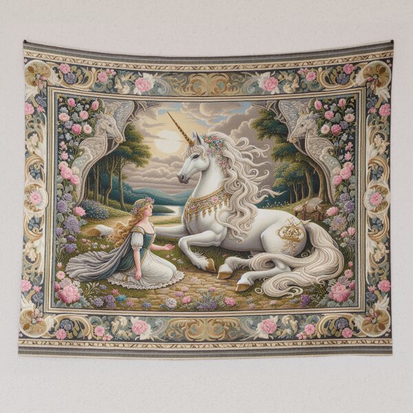 Item preview, Folklore Unicorn, Rug, Princesscore Decor, William Morris Inspired, Cottagecore Aesthetic, Fairycore, Magical Unicorn, Art Medieval designed and sold by DrewRomeoCo.