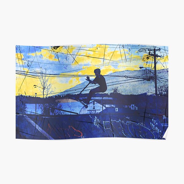 Sunset Stunt Scooter Sports Art Poster