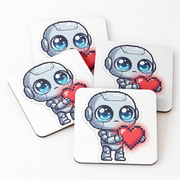 Item preview,  Cute Sad Pixel Robot with Glowing Heart Sticker designed and sold by PixelPasha.