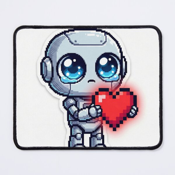 Item preview, Cute Sad Pixel Robot with Glowing Heart Sticker designed and sold by PixelPasha.