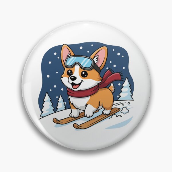 Item preview, Cute Pembroke Welsh Corgi Skiing Puppy | Happy Winter Puppy designed and sold by The Real Life Symphony.