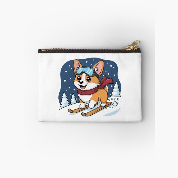 Item preview, Cute Pembroke Welsh Corgi Skiing Puppy | Happy Winter Puppy designed and sold by The Real Life Symphony.