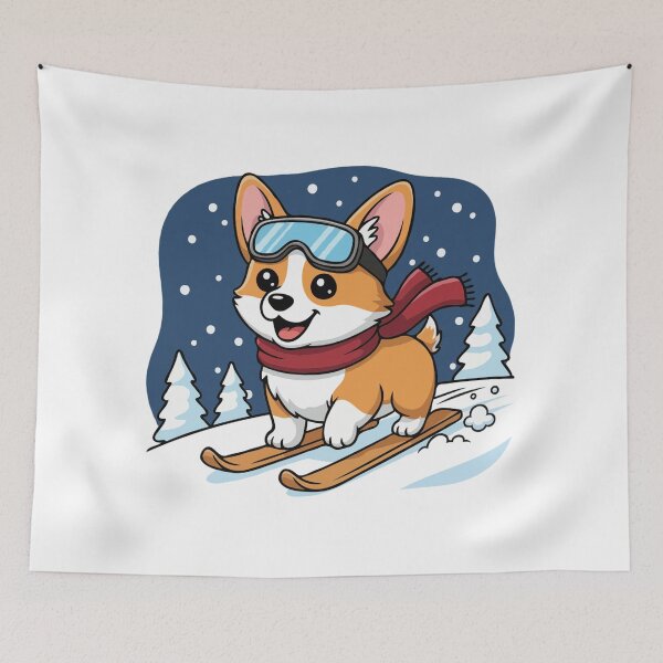 Item preview, Cute Pembroke Welsh Corgi Skiing Puppy | Happy Winter Puppy designed and sold by The Real Life Symphony.