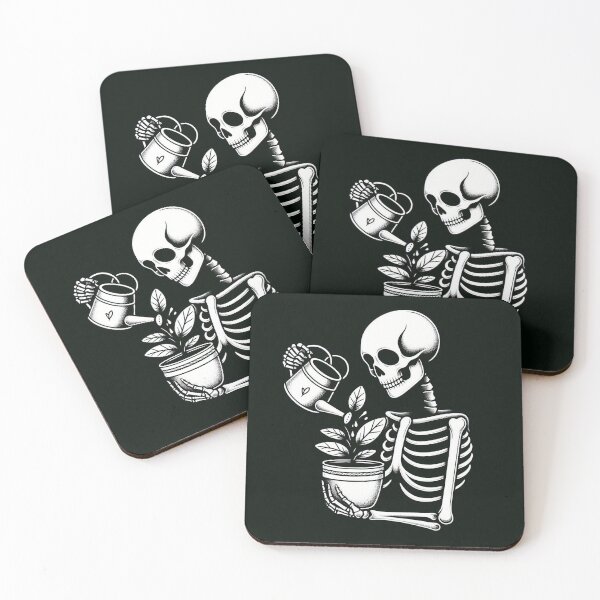 Item preview, Gothic Skeleton Taking Care of Plants – Cozy Dark Illustration designed and sold by Roberta Calabrese.