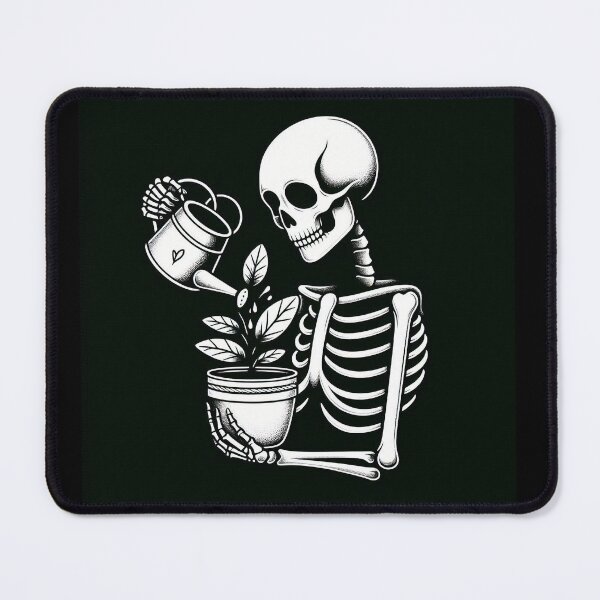 Item preview, Gothic Skeleton Taking Care of Plants – Cozy Dark Illustration designed and sold by Roberta Calabrese.