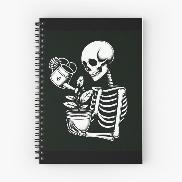 Item preview, Gothic Skeleton Taking Care of Plants – Cozy Dark Illustration designed and sold by Roberta Calabrese.