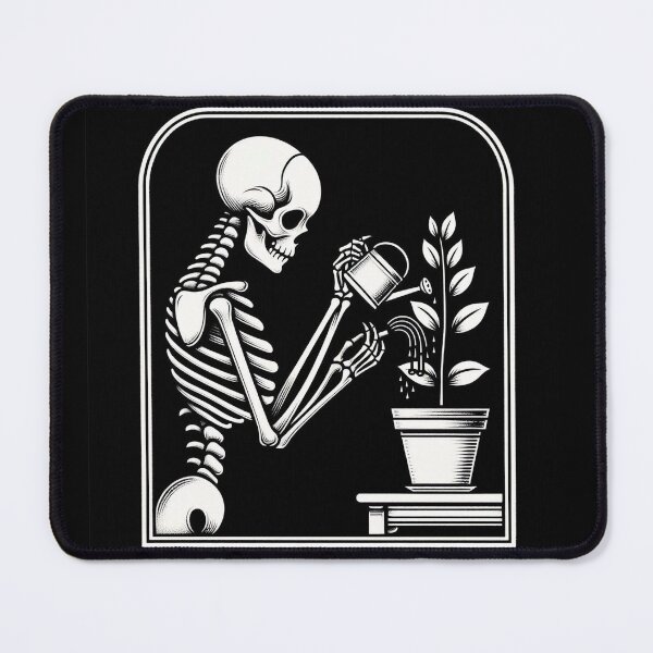 Item preview, Gothic Skeleton Taking Care of Plants – Cozy Dark Illustration designed and sold by Roberta Calabrese.