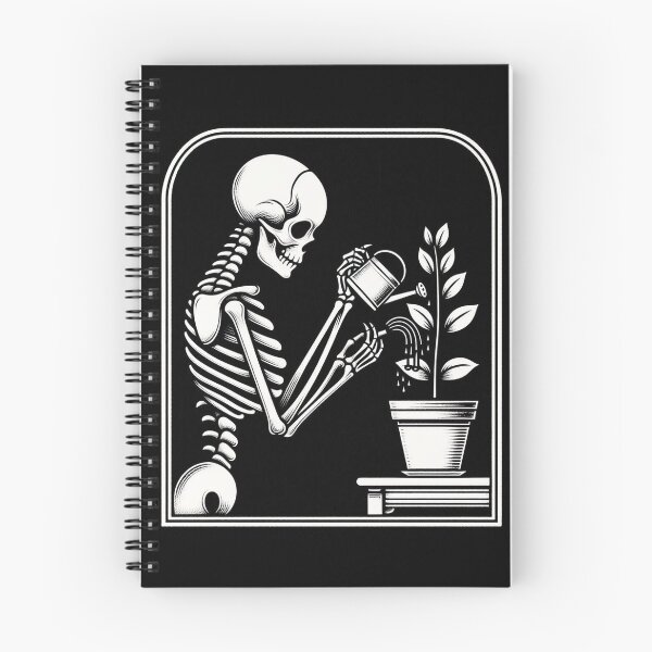 Item preview, Gothic Skeleton Taking Care of Plants – Cozy Dark Illustration designed and sold by Roberta Calabrese.