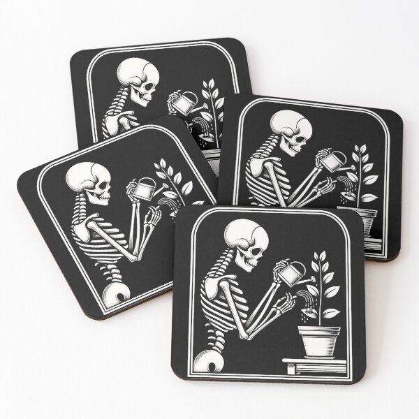 Item preview, Gothic Skeleton Taking Care of Plants – Cozy Dark Illustration designed and sold by Roberta Calabrese.