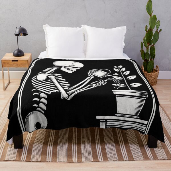 Item preview, Gothic Skeleton Taking Care of Plants – Cozy Dark Illustration designed and sold by Roberta Calabrese.