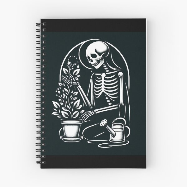 Item preview, Gothic Skeleton Taking Care of Plants – Cozy Dark Illustration designed and sold by Roberta Calabrese.