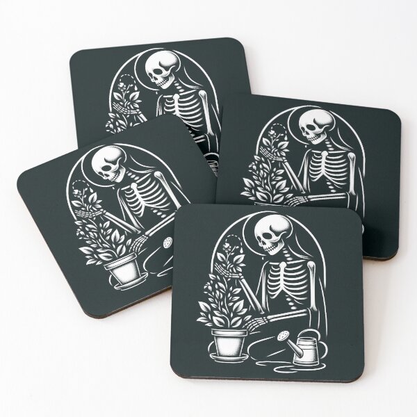 Item preview, Gothic Skeleton Taking Care of Plants – Cozy Dark Illustration designed and sold by Roberta Calabrese.