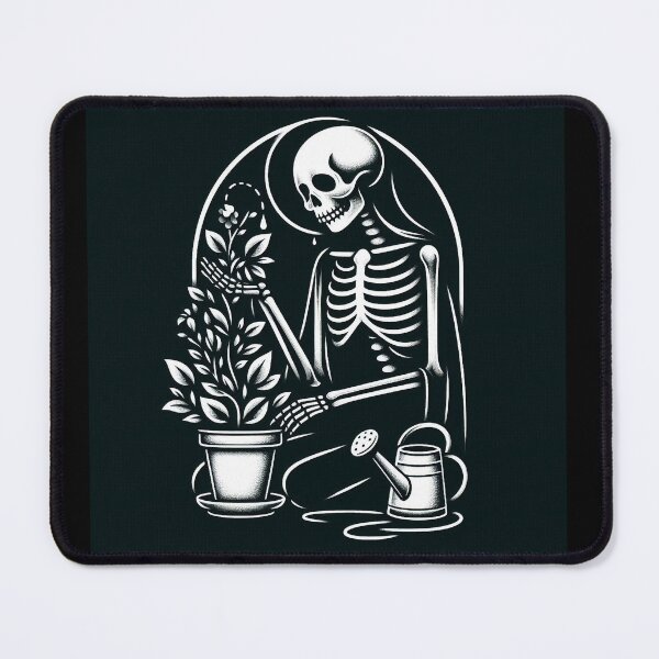 Item preview, Gothic Skeleton Taking Care of Plants – Cozy Dark Illustration designed and sold by Roberta Calabrese.