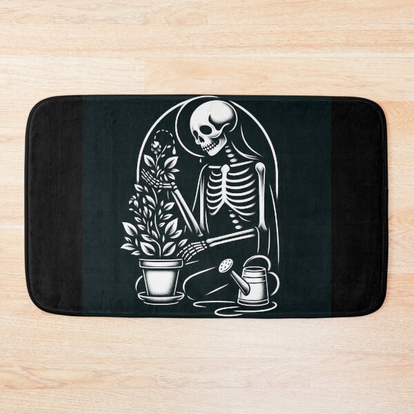 Item preview, Gothic Skeleton Taking Care of Plants – Cozy Dark Illustration designed and sold by Roberta Calabrese.