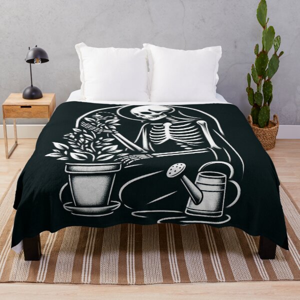 Item preview, Gothic Skeleton Taking Care of Plants – Cozy Dark Illustration designed and sold by Roberta Calabrese.