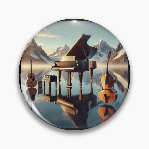 Item preview, Piano Trio at Mirror Lake – Musical Instruments in Alpine Reflection designed and sold by MySheetMusicArt.