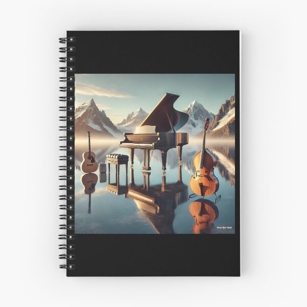 Item preview, Piano Trio at Mirror Lake – Musical Instruments in Alpine Reflection designed and sold by MySheetMusicArt.