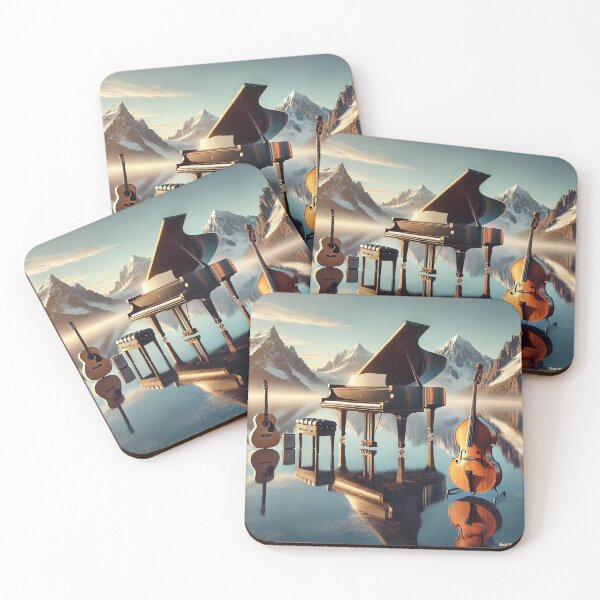 Item preview, Piano Trio at Mirror Lake – Musical Instruments in Alpine Reflection designed and sold by MySheetMusicArt.