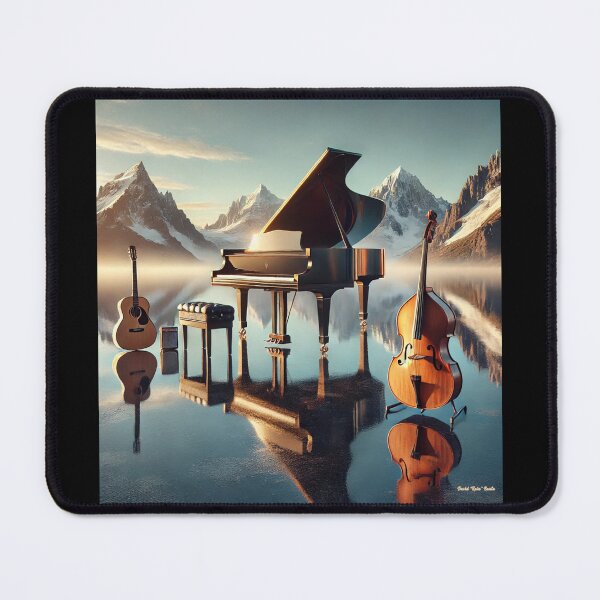 Item preview, Piano Trio at Mirror Lake – Musical Instruments in Alpine Reflection designed and sold by MySheetMusicArt.