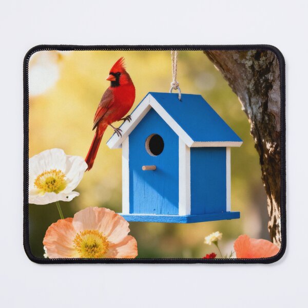 Item preview, Red Cardinal Perch on a Bird House Among Wildflowers designed and sold by DrewRomeoCo.