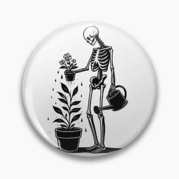 Item preview, Gothic Skeleton Taking Care of Plants – Cozy Dark Illustration designed and sold by Roberta Calabrese.