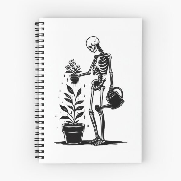 Item preview, Gothic Skeleton Taking Care of Plants – Cozy Dark Illustration designed and sold by Roberta Calabrese.