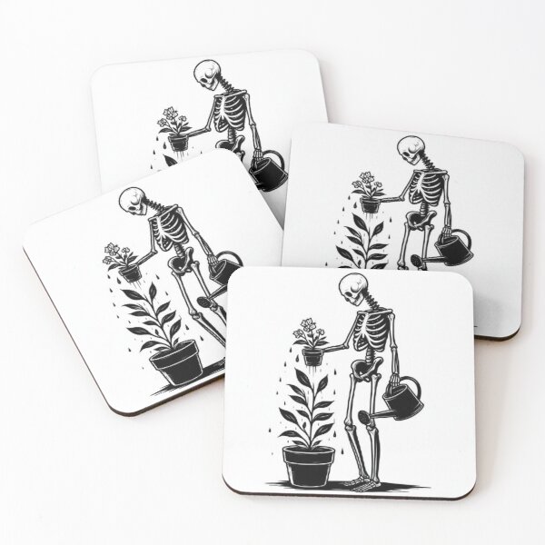 Item preview, Gothic Skeleton Taking Care of Plants – Cozy Dark Illustration designed and sold by Roberta Calabrese.