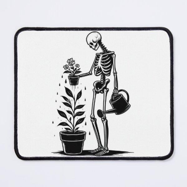 Item preview, Gothic Skeleton Taking Care of Plants – Cozy Dark Illustration designed and sold by Roberta Calabrese.