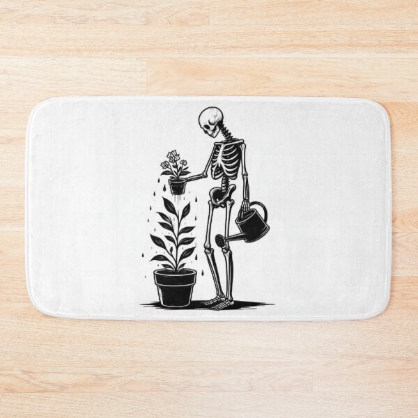 Item preview, Gothic Skeleton Taking Care of Plants – Cozy Dark Illustration designed and sold by Roberta Calabrese.