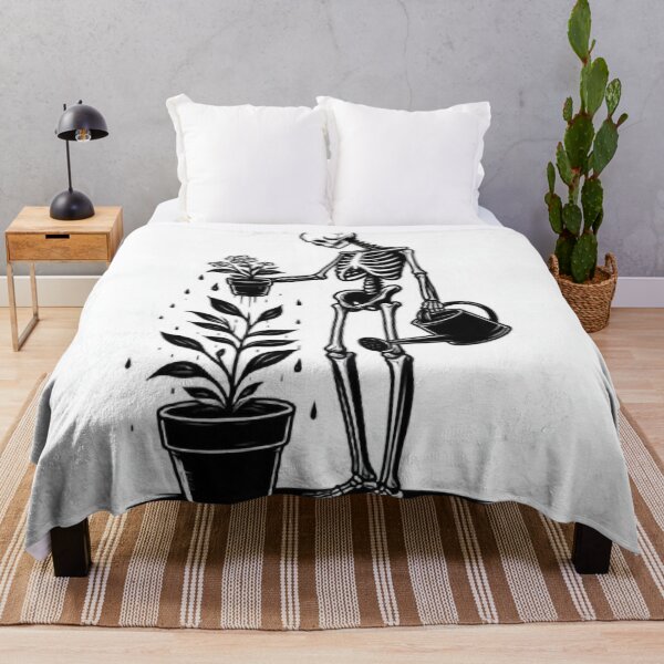 Item preview, Gothic Skeleton Taking Care of Plants – Cozy Dark Illustration designed and sold by Roberta Calabrese.