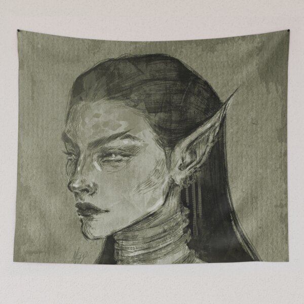 Item preview, FANTASY ELF WOMAN PORTRAIT OLIVE GREEN designed and sold by LIS AND MELIVERSO.