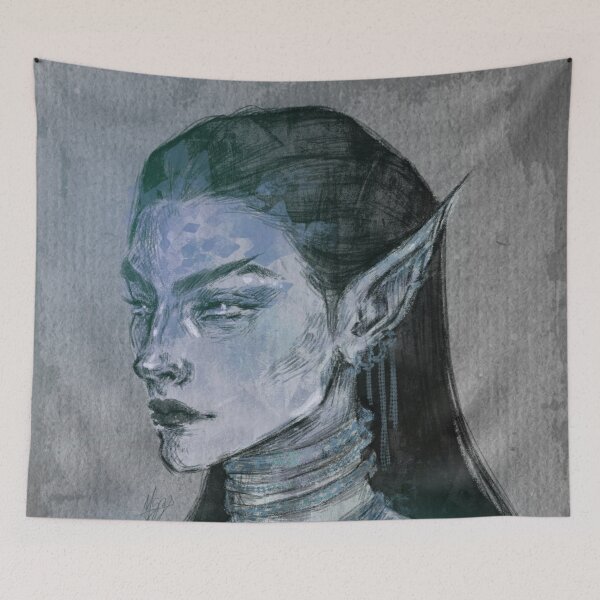 Item preview, FANTASY ELF WOMAN PORTRAIT PINKISH LIGHT BLUE designed and sold by LIS AND MELIVERSO.