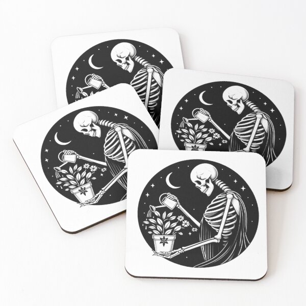Item preview, Gothic Skeleton Taking Care of Plants – Cozy Dark Illustration designed and sold by Roberta Calabrese.