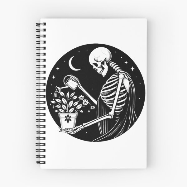 Item preview, Gothic Skeleton Taking Care of Plants – Cozy Dark Illustration designed and sold by Roberta Calabrese.