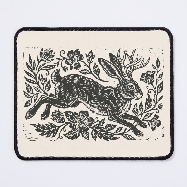 Item preview, Jackalope Floral Linocut Style Cottagecore Fairycore  designed and sold by Y-Vibes.