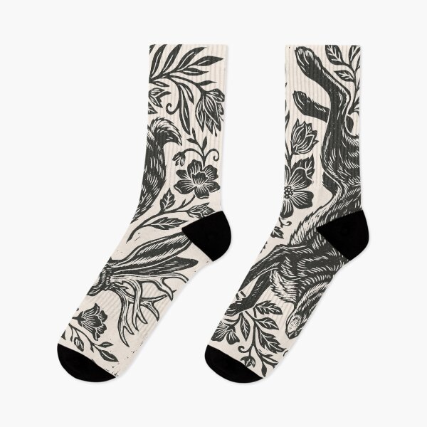 Item preview, Jackalope Floral Linocut Style Cottagecore Fairycore  designed and sold by Y-Vibes.