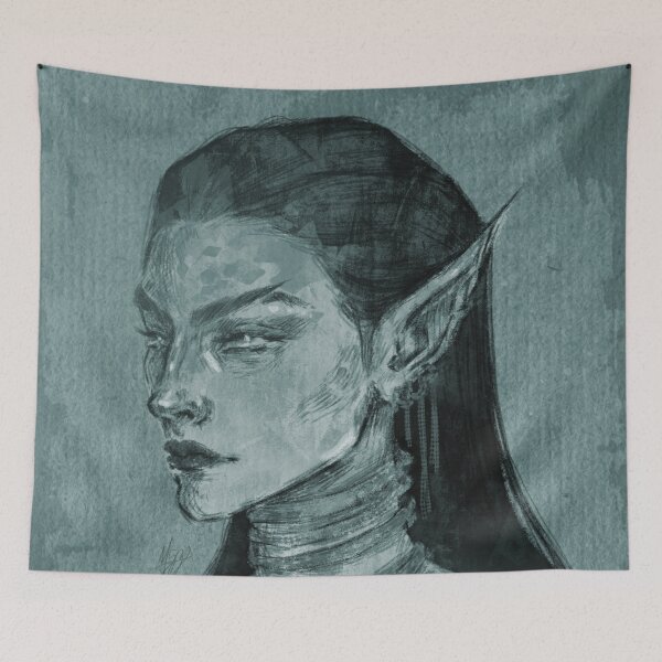 Item preview, FANTASY ELF WOMAN PORTRAIT TEAL designed and sold by LIS AND MELIVERSO.