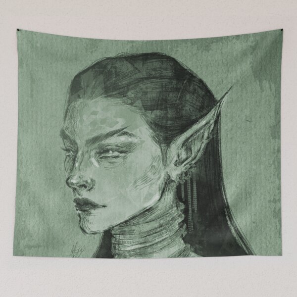 Item preview, FANTASY ELF WOMAN PORTRAIT GREEN designed and sold by LIS AND MELIVERSO.