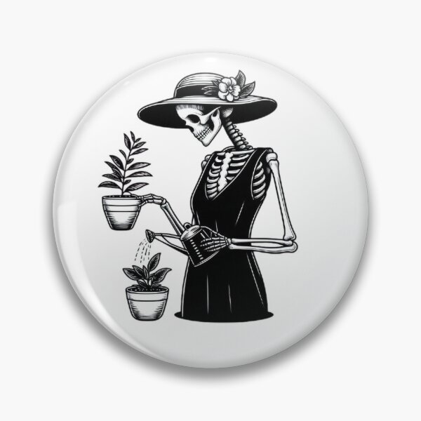 Item preview, Gothic Skeleton Taking Care of Plants – Cozy Dark Illustration designed and sold by Roberta Calabrese.